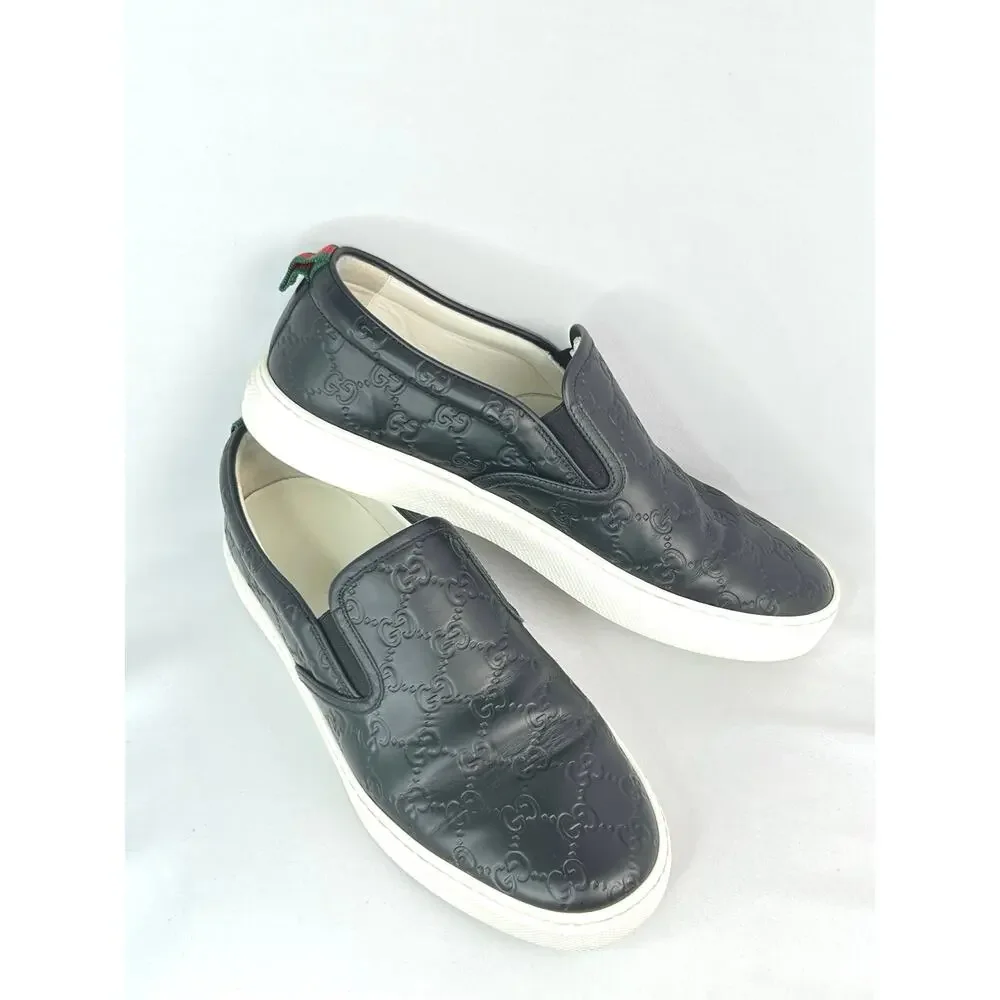 Authentic Gucci Dublin Men's Black Quilted GG Leather Slip-On Sneakers